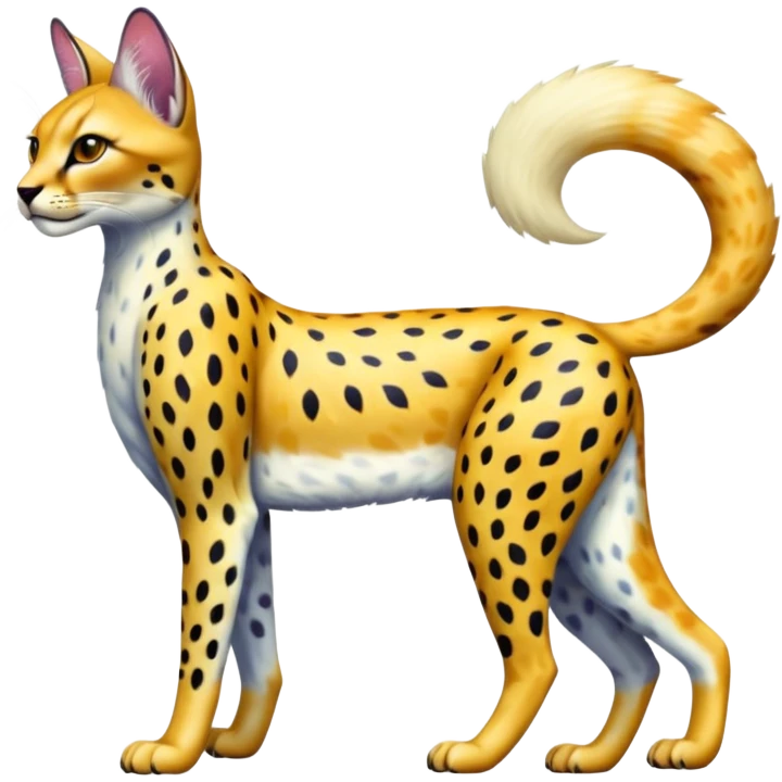 Colorful shiny albino melanistic Caracal-Cheetah-Serval-Trico-Sergal-Vernid-fusion-hybrid-animal-creature, full body emoji