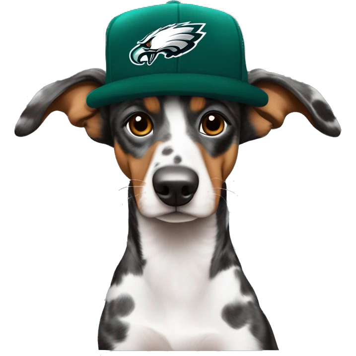 Brindle Merle Dacschund wearing Philadelphia Eagles hat emoji