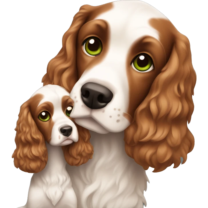 White Man with green eyes holding  brown cocker spaniel pappy emoji