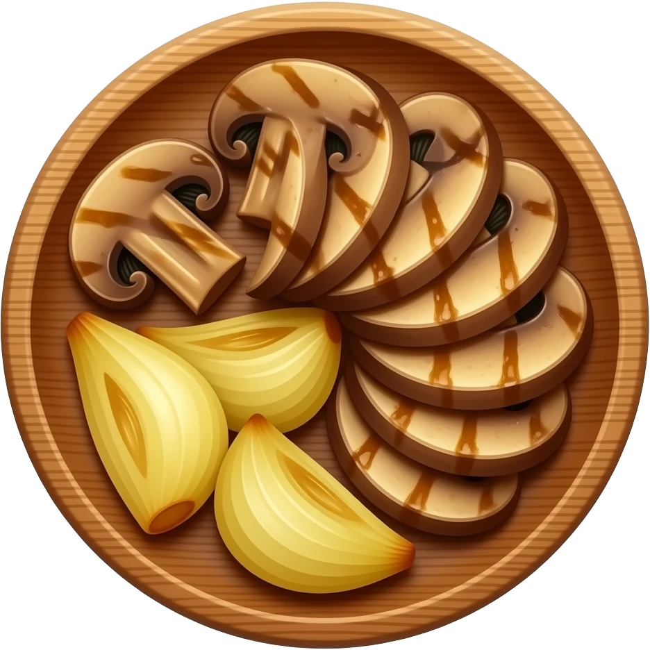sliced grilled mushrooms and yellow onions emoji