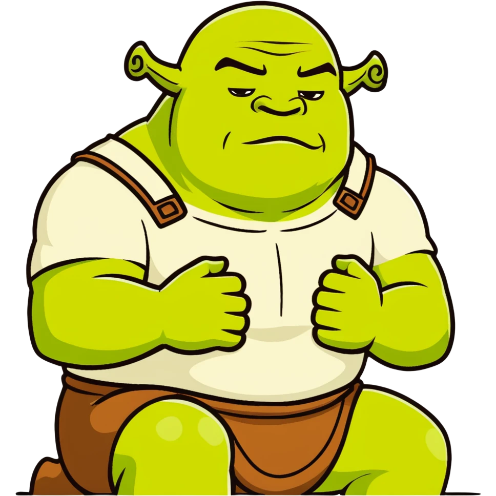 very muscular Shrek soothing Elon Musk, cartoonish style, bright colors emoji