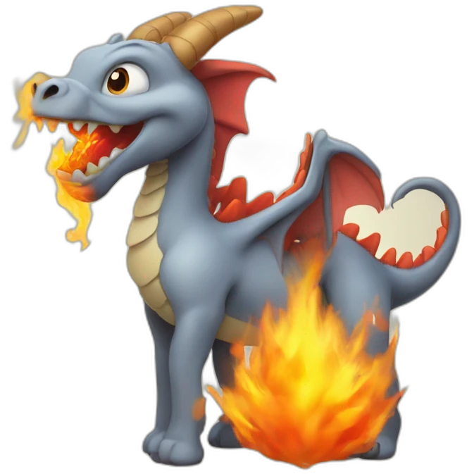 A cute dragon breathing fire on donkeys emoji