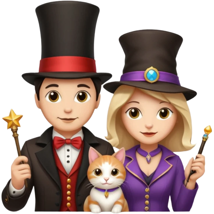 magician couple and their pet cat emoji