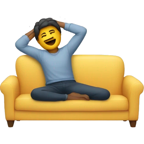 A person lying on a sofa, one leg crossed over the other, with hands behind the head, relaxing in a cozy setting emoji