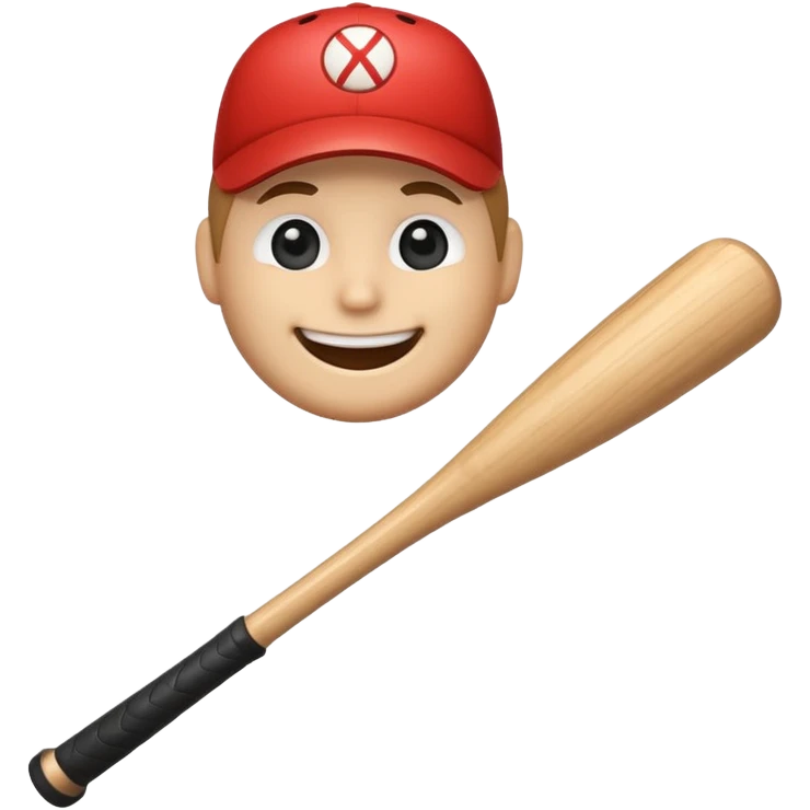 Thick wooden stick with a smiling face holding a baseball bat. emoji