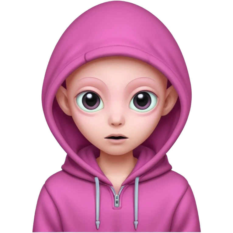 Aliens Pink, hoodie, cute big eye, thin ears, half body emoji