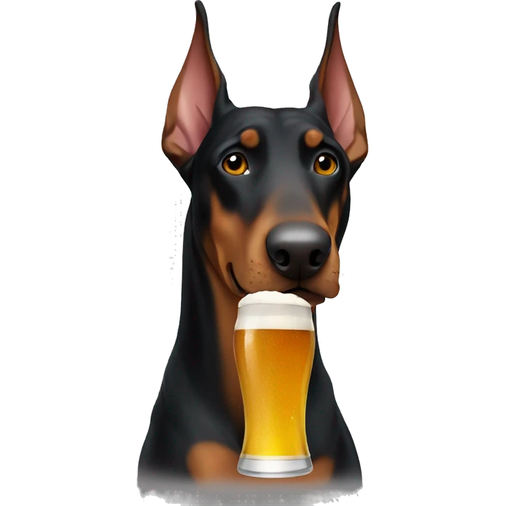 Doberman drinking beer emoji