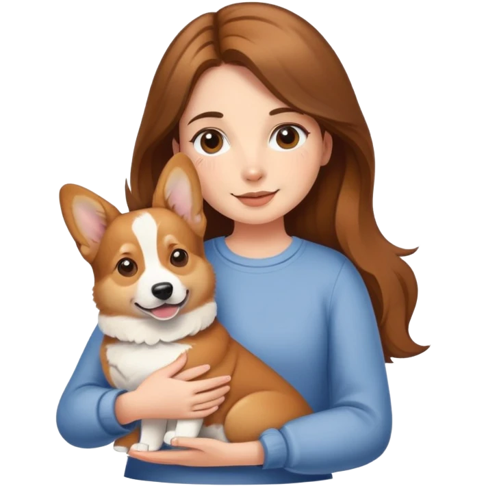 Brown-haired girl holding a corgi dog emoji