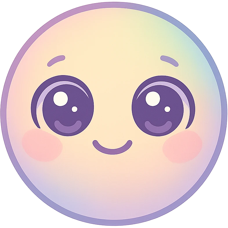 cute emoji, round face, big sparkling eyes, small smile, pastel colors emoji