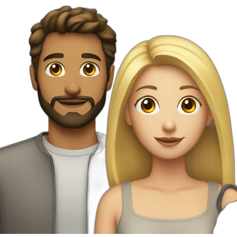 brunette 25 year old male with beard with blonde 25 year old woman emoji