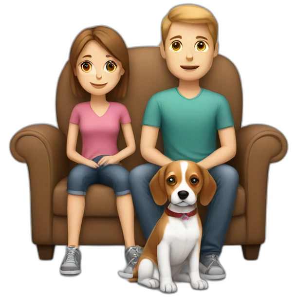 Brown hair White boy and girl with beagle Sit on couch emoji