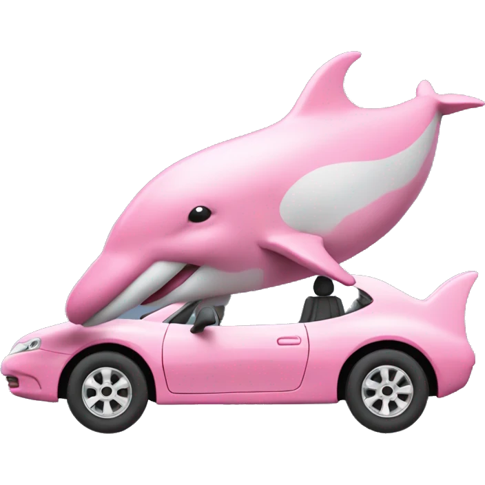 Pink dolphin driving a car emoji