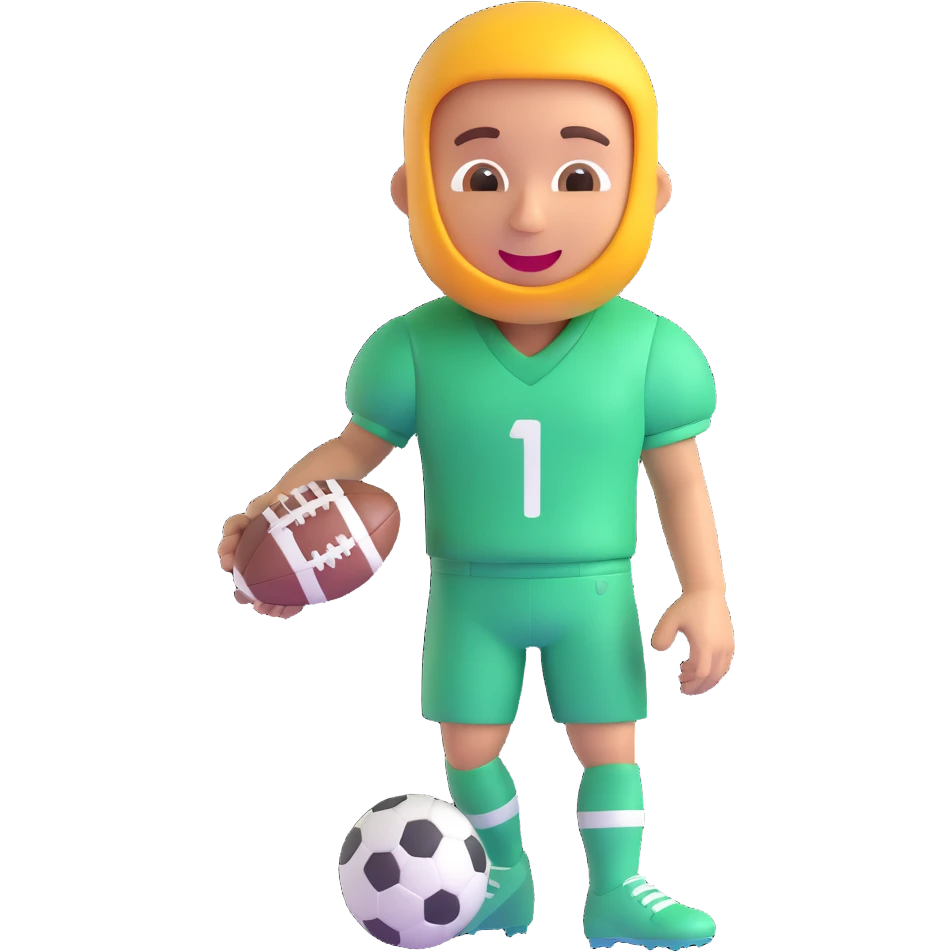 football player, cheerful expression, 3D emoji style emoji