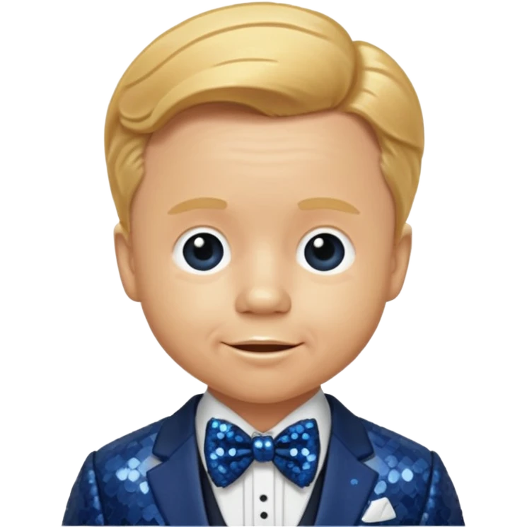 Mickey Rooney with golden blonde hair, dark blue sequin suit with bow tie emoji