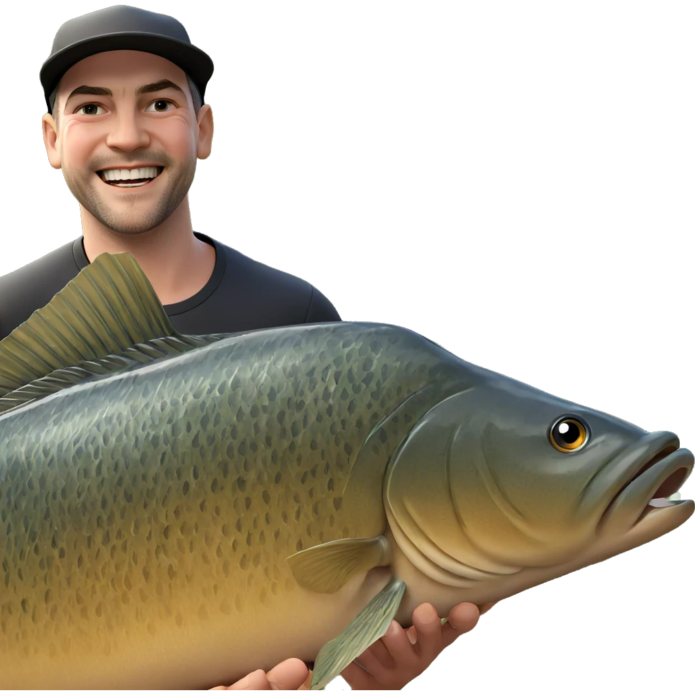 smiling boy with fish outdoors emoji