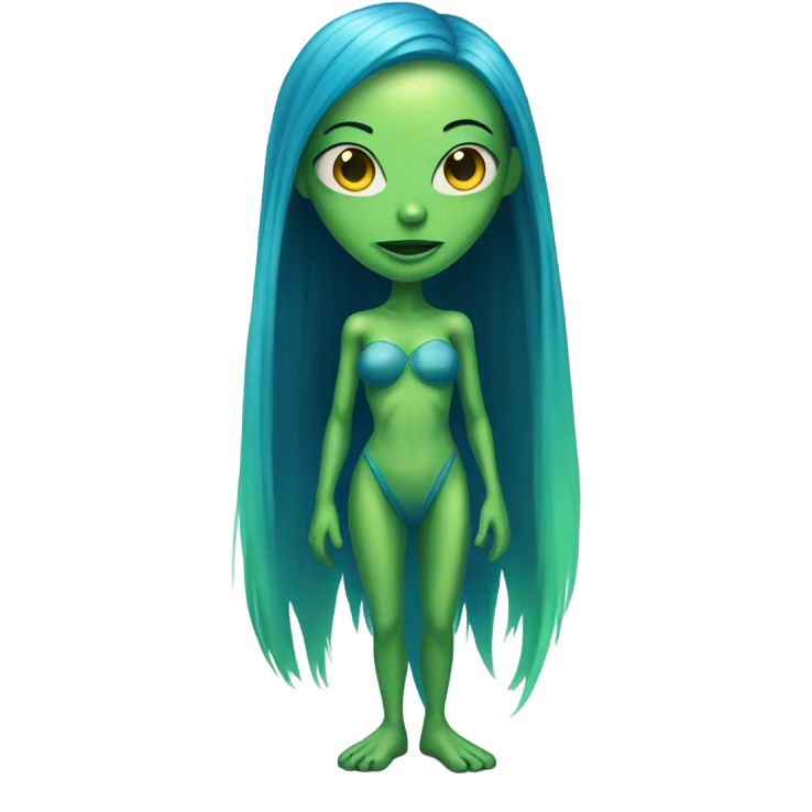 a green alien woman full body,blue hair emoji