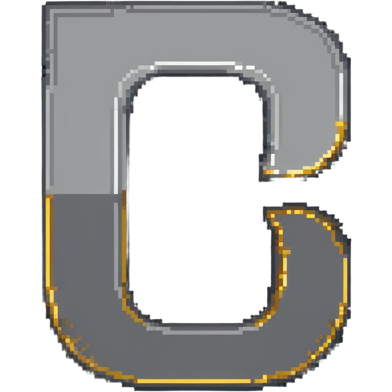 Pixelated letter C in various shades of gray, with golden pixel halo above it, 8-bit style emoji