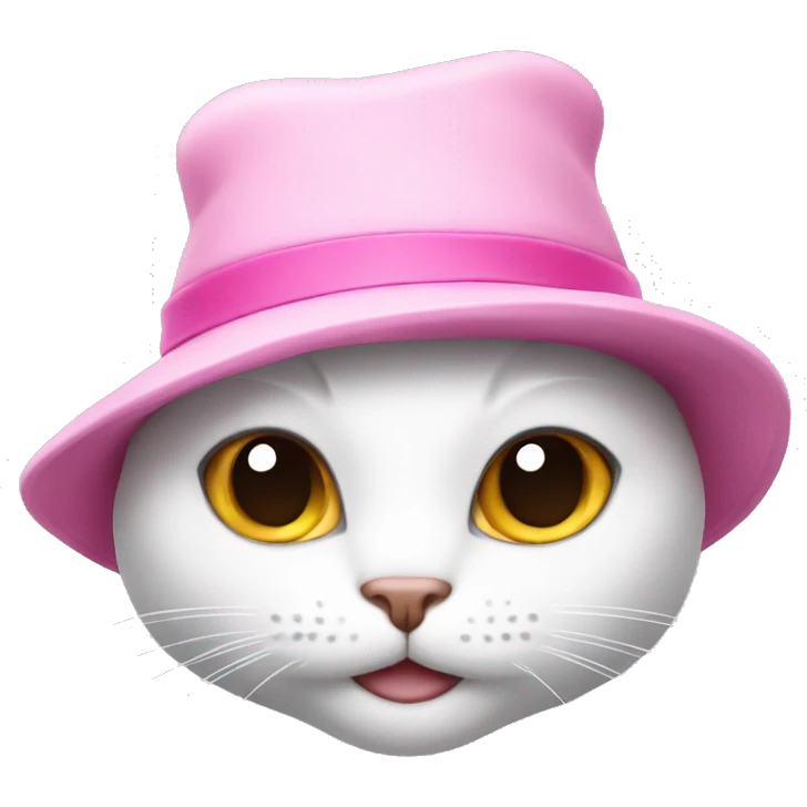white cat with pink hat emoji