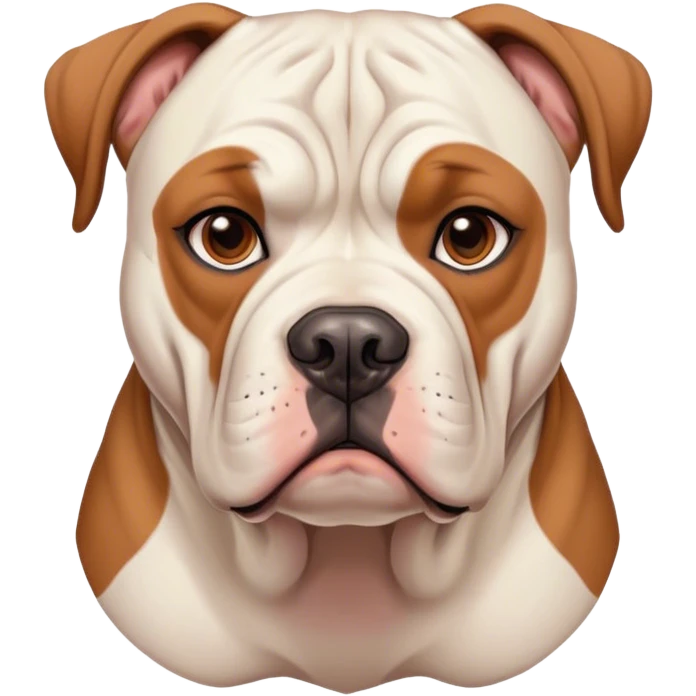 Cinematic Noble Solid Tan American Bulldog Portrait Emoji, Poised and regal, with a strong, muscular build and a sleek, well-groomed solid tan coat, deep-set soulful brown eyes, Simplified yet sharp and sophisticated features, highly detailed, glowing with a soft, dignified glow, high shine, intelligent and loyal, stylized with an air of strength, focused and attentive, soft glowing outline, capturing the essence of a watchful and confident guardian, so majestic it feels as though it could step out of the screen with effortless authority! emoji
