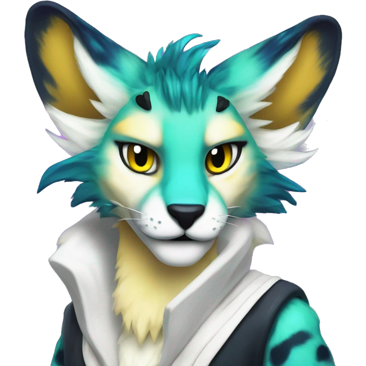 Epic Edgy Colorful ethereal eldritch Sergal-Serval-Vernid full body emoji