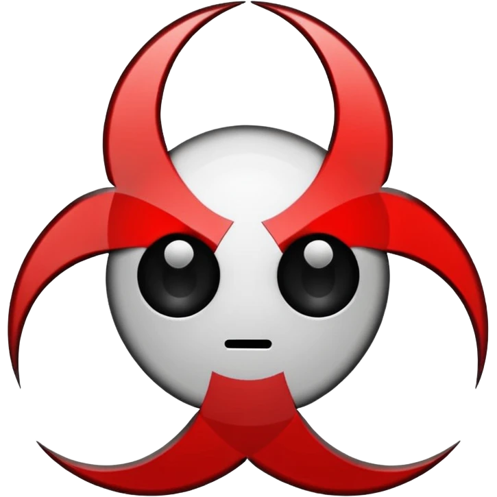 Minimalist emoji-style sticker of a fractured biohazard symbol with a small eye in the center. Stylized, geometric, no text.
 emoji
