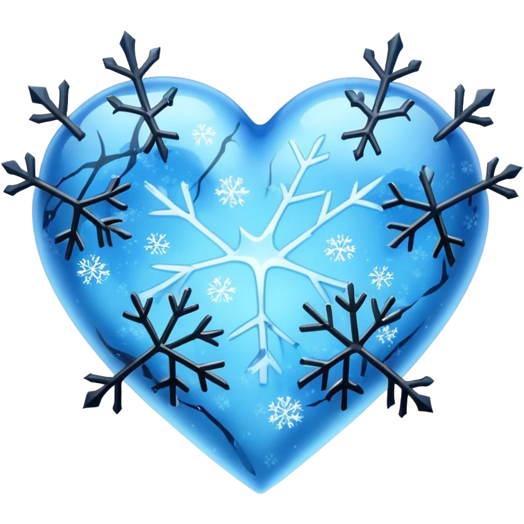 A blue ice and black ice heart with snowflakes emoji