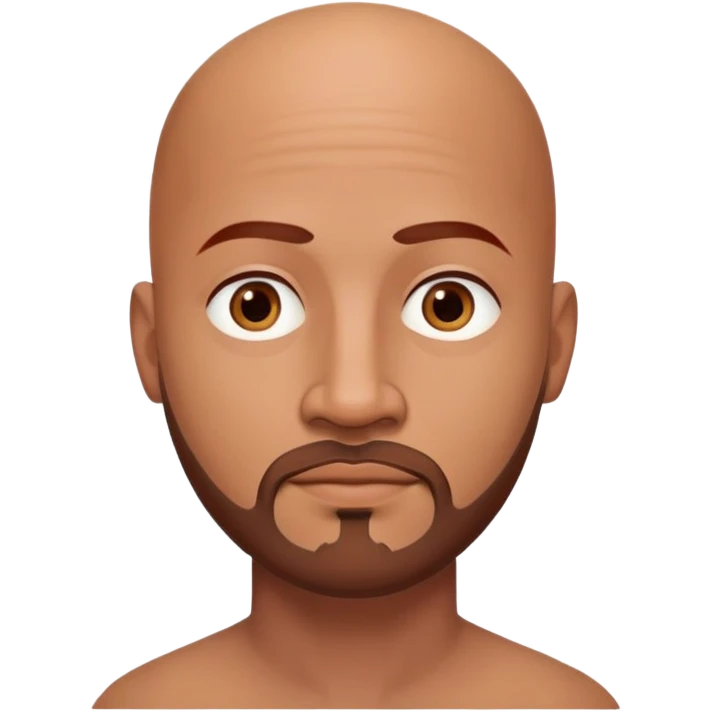 Bald man with oval smooth head, medium-dark reddish skin tone (moreno jambo), indigenous facial features, thin sparse goatee beard on chin, memoji style emoji