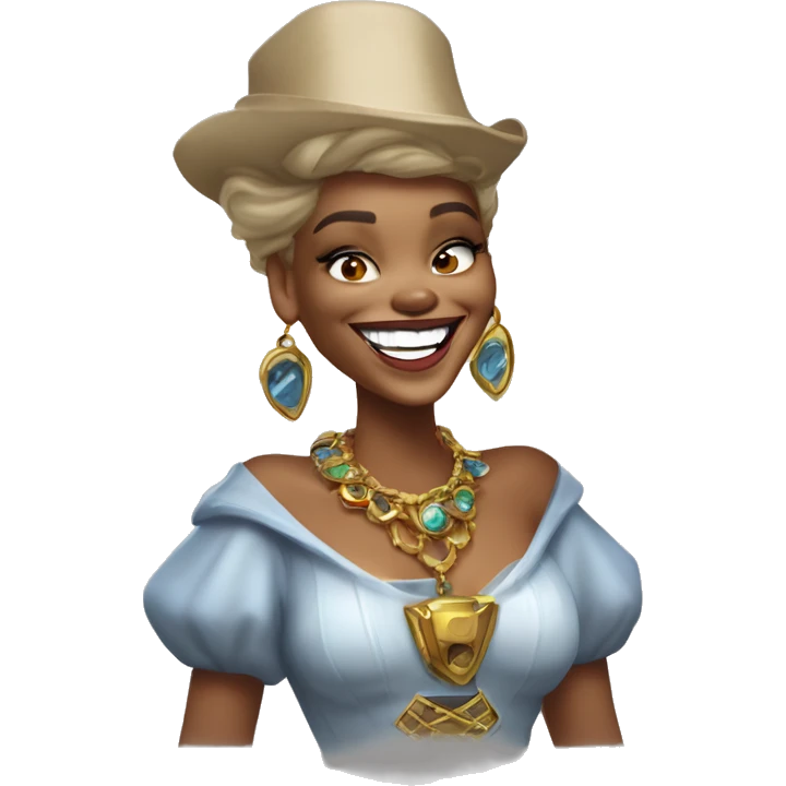 Laughing Warcraft Rihanna gem collector in Uncle Scrooge style, mysterious eyes, intricate lips, masterpiece pose emoji