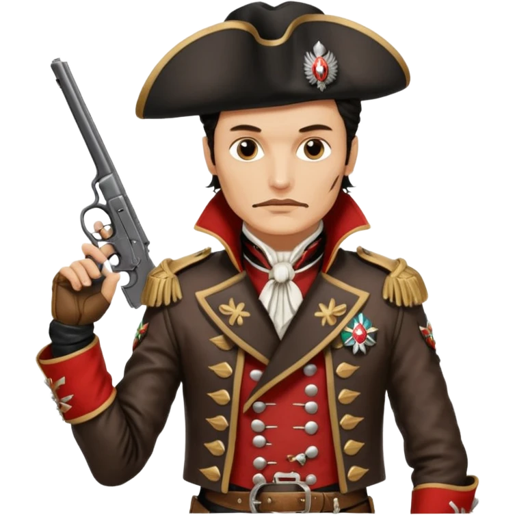 Adam Ant  is wearing a Hungarian jacket Hussar'S JACKET, holds two holsters in his hands emoji