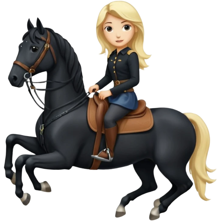 Blonde girl riding a black horse emoji