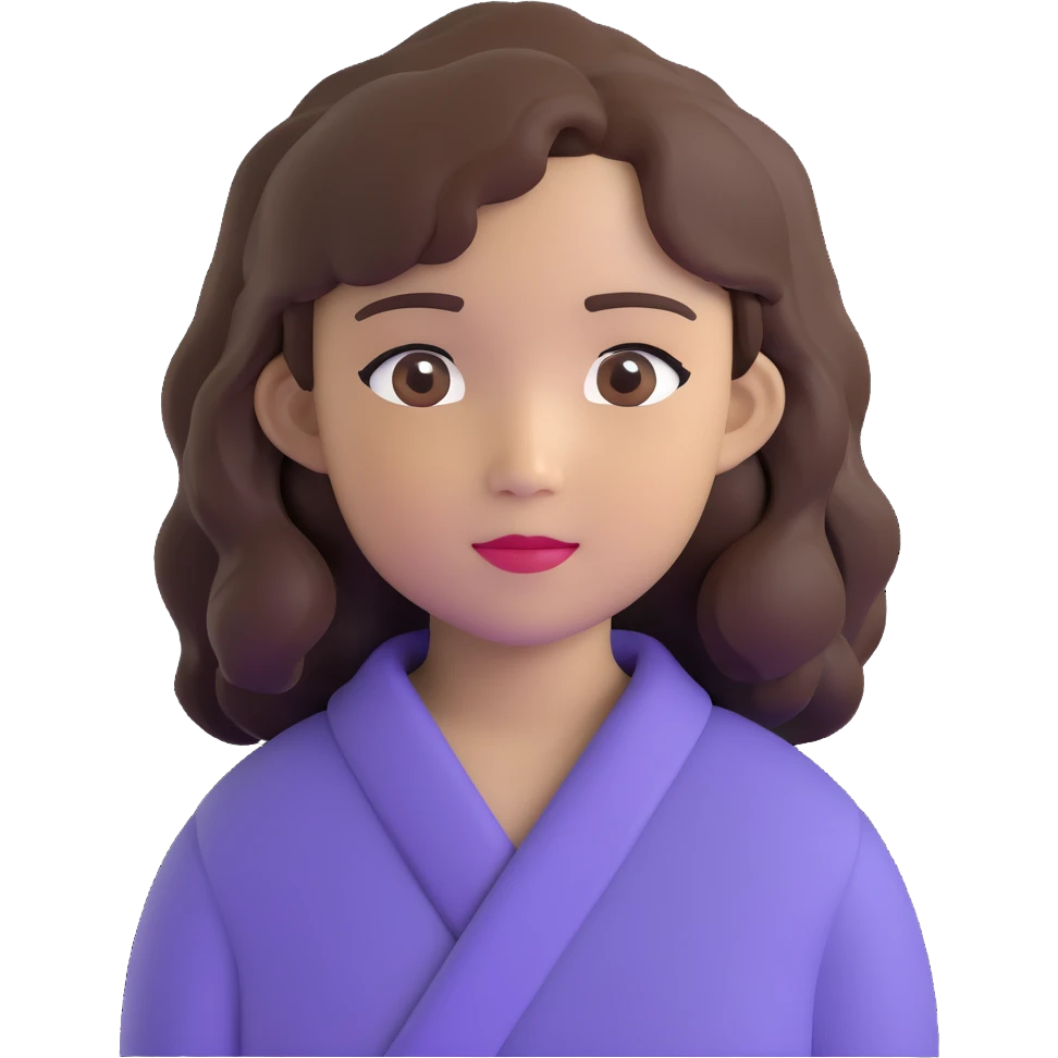 portrait of an Asian girl with medium brown wavy hair and brown eyes emoji