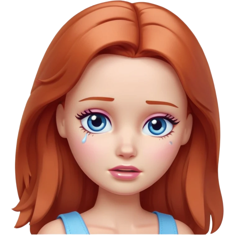 Barbie girl Chestnut-red Shoulder-length hair and blue eyes is In pale purple crying with tears  emoji