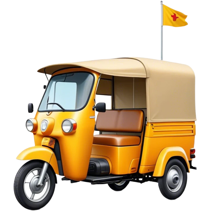 Cinematic Realistic Tuk Tuk Emoji, depicted as a vibrant iconic three-wheeled vehicle with bold colors and a compact design, rendered with crisp textures and dynamic urban lighting that captures its quintessential Thai charm. emoji