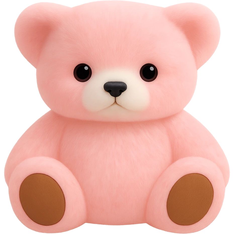 Remove all shadows from the teddy bear, keep the pink and white fur, no background or shadow, flat lighting. The style should maintain the look of a soft plush teddy bear with pink and white fur, without any shadows or background. emoji