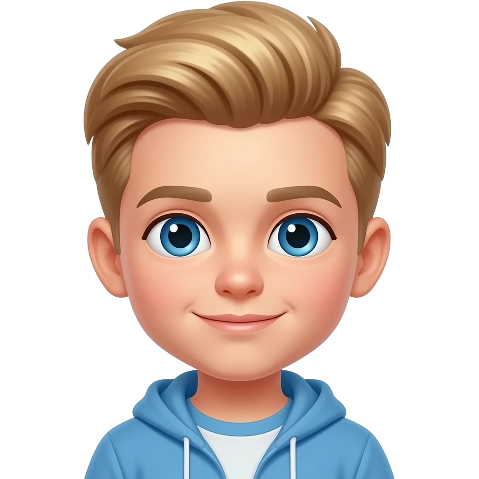 chico rubio con ojos azules y pelo tupé emoji