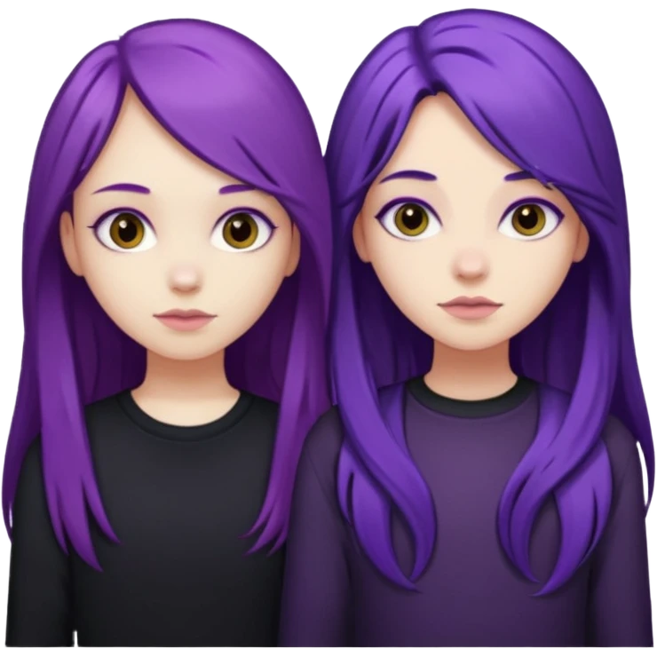 faz duas raparigas menos gótica mas com cabelo roxo comprido e outra cabelo roxo mais escuro e camisola preto emoji