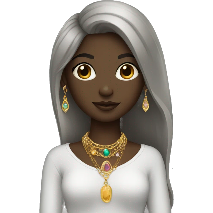 dark-skinned girl with jewelry and cagoul emoji