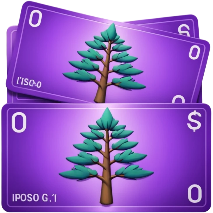 purple bank notes with purple pine logo on it emoji