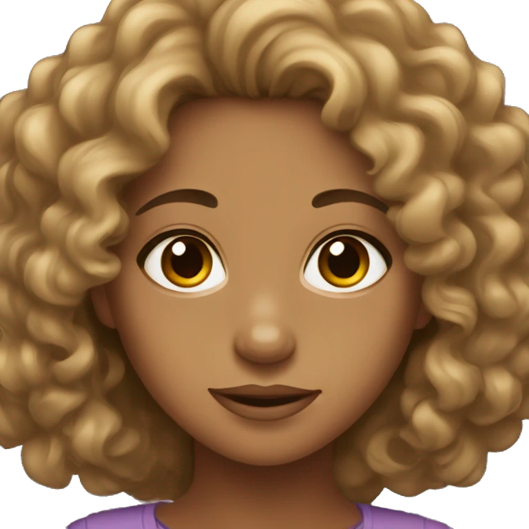 tan girl with curly medium hair and brown eyes emoji