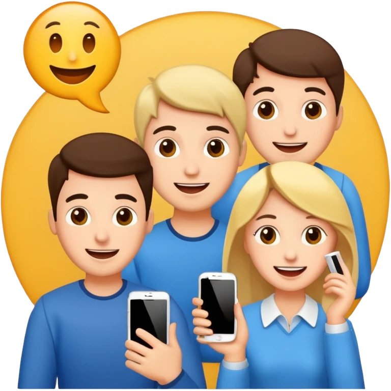 Quiz with happy people without phone emoji