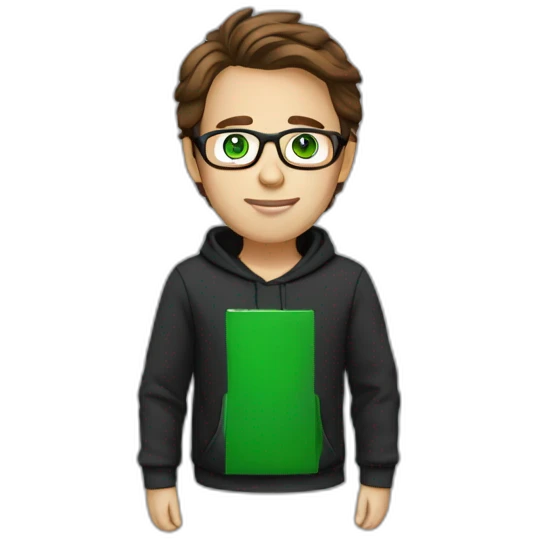 it specialist man glasses brown hair black hoodie green eyes emoji
