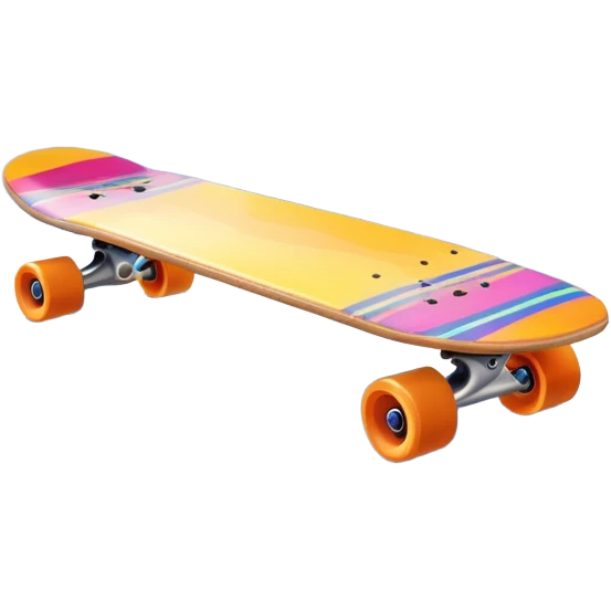 An icon featuring a colorful skateboard resting on a smooth pavement. The background shows a sunny park with trees, a clear sky, and a lively atmosphere. The skateboard's deck is decorated with vibrant designs, emphasizing its dynamic style. Transparent background  emoji