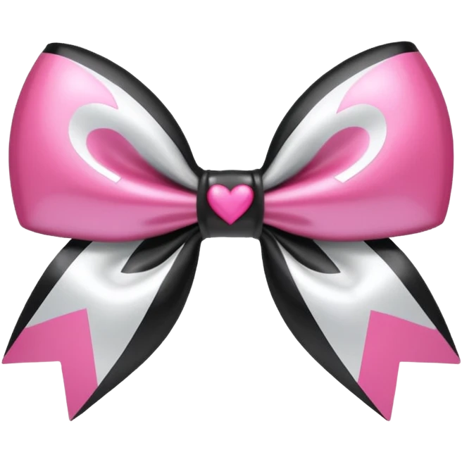 Metallic White bow with pink and black hearts  emoji