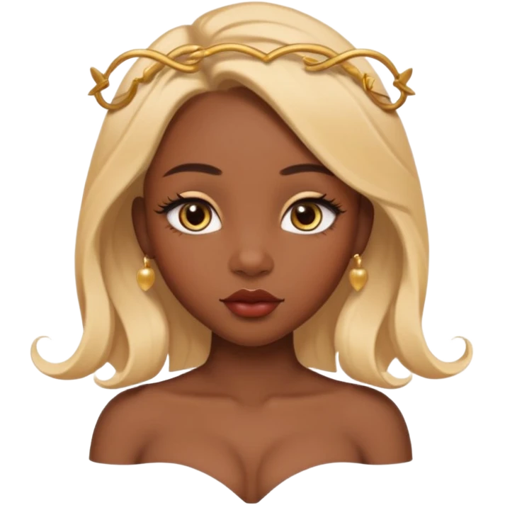 darkskin female with eyebrows that are naturally shaped and frame eyes well, eyes that are almond-shaped with defined lashes. nd lips are full with a defined cupid’s bow, add also a septum piercing that adds an edgy, stylish flair. a middle-part, honey blonde bust-down with laid baby hairs emoji