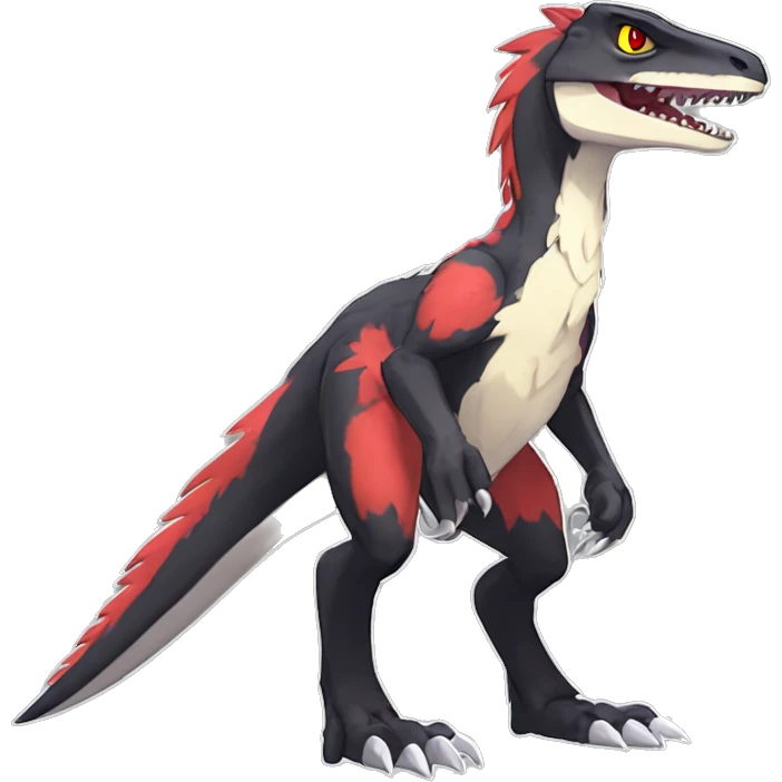 Anthro Cute cool black red white yellow nargacuga-velociraptor-sergal animal hybrid Fakemon full body emoji