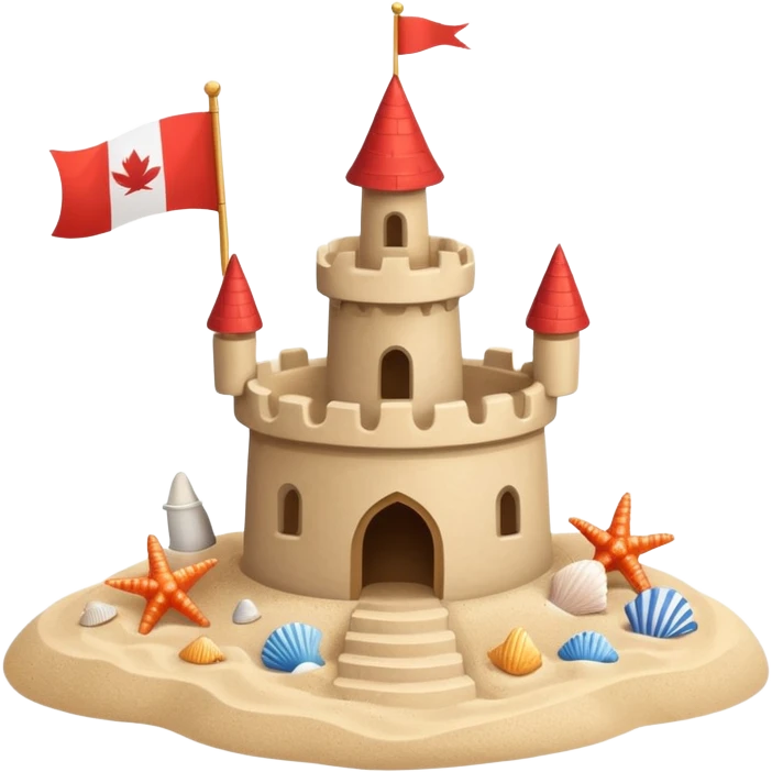Decorated sand castle – seashells and a tiny flag on top emoji