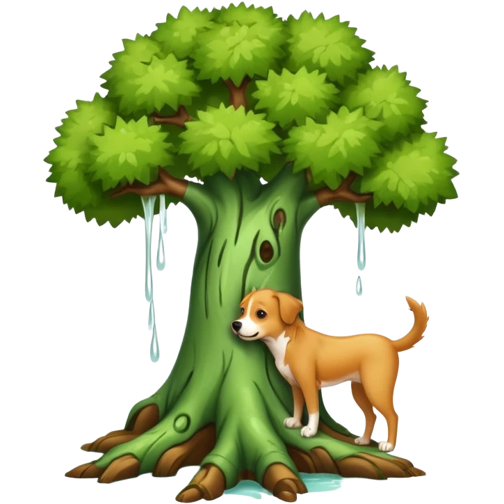 A tree peeing on a dog emoji