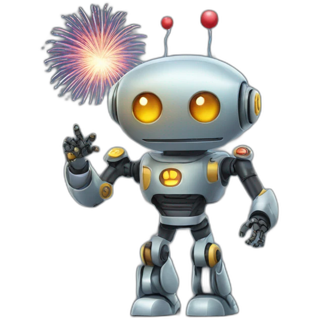 robot with fireworks emoji