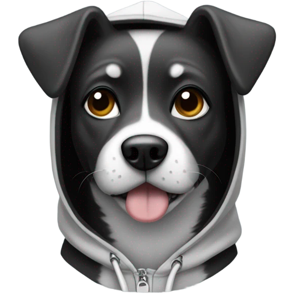 Black and white dog wearing a hoodie emoji