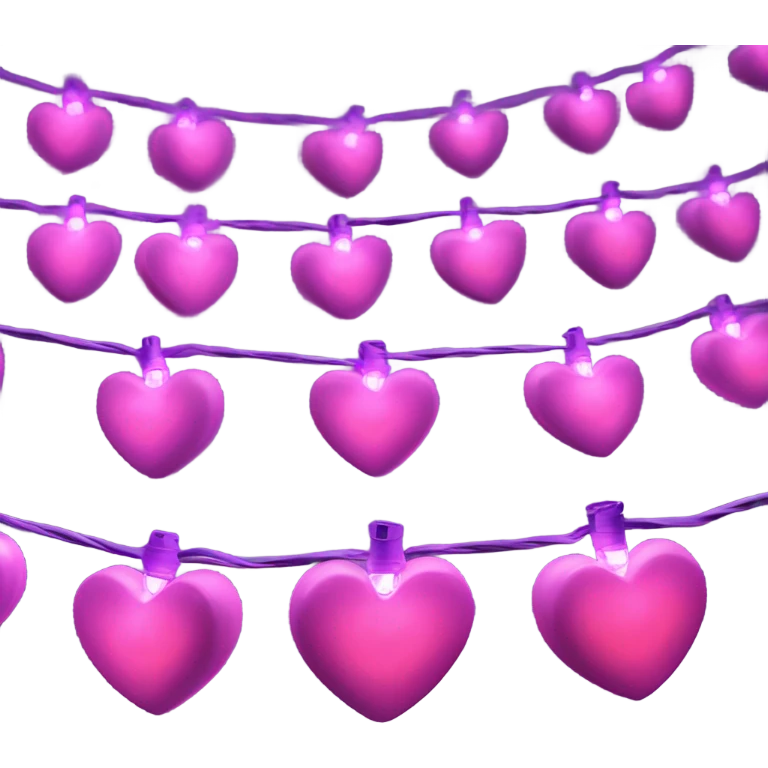 Realistic isolated hot pink and purple heart shaped christmas string lights emoji